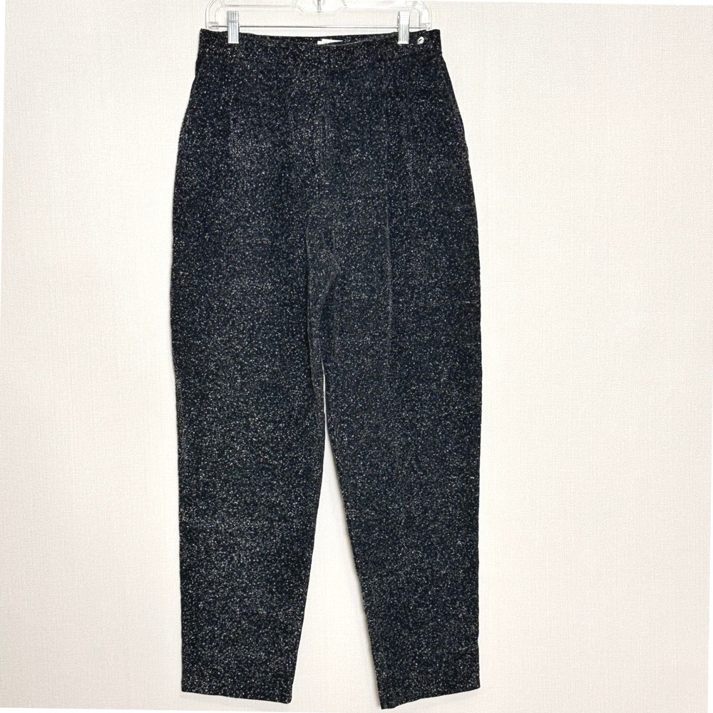 Vintage High Waist Pleated Relaxed Fit Corduroy Pants Black White Speckled 14